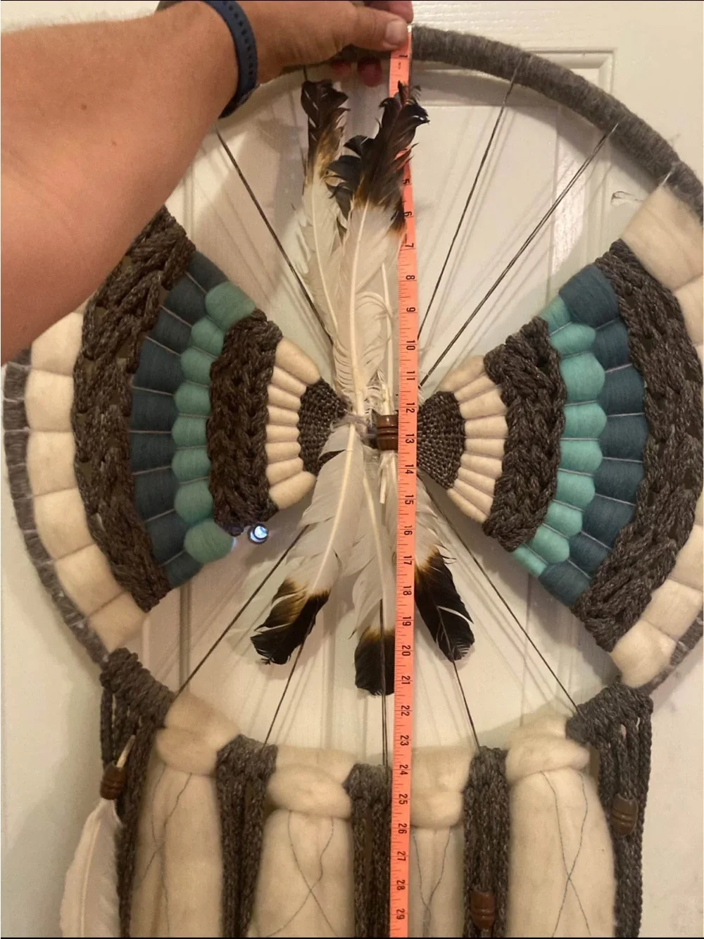 Handcrafted Gray and Teal Dreamcatcher Wall Hanging
